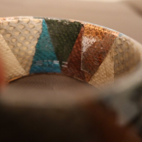 $450 ETRO cuff bangle bracelet multicolor teal, brown, grey, green, and cream - Picture 10 of 13